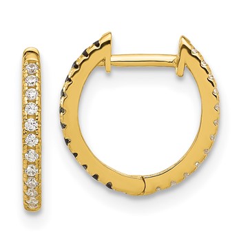 14k Madi K Black and White CZ 1x12mm Reversible Hinged Hoop Earrings