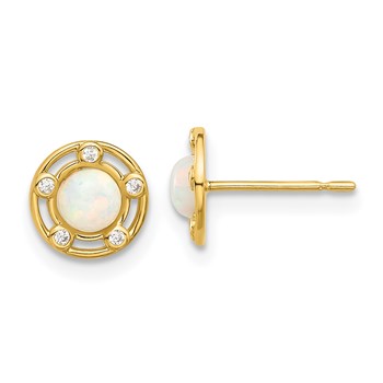 14k Madi K Polished Lab Created Opal and CZ Post Earrings