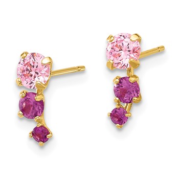 14k Madi K Polished Pink and Red CZ Post Earrings — alternate view