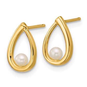 14K Polished Freshwater Cultured Pearl Teardrop Post Earrings — alternate view
