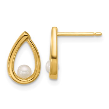 14K Polished Freshwater Cultured Pearl Teardrop Post Earrings