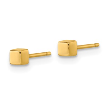 14K Polished 3mm Cube Post Earrings — alternate view
