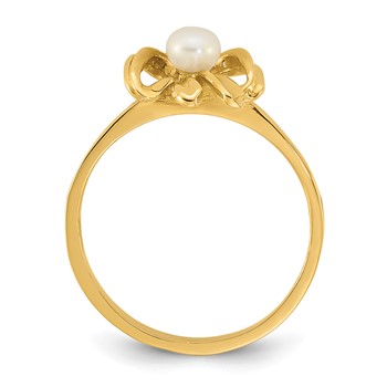 14k Madi K Polished 3-4mm Button White Freshwater Cultured Pearl Bow Size 4 Childrens Ring — alternate view