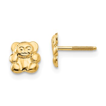 14k Madi K Polished Teddy Bear Childrens Screwback Post Earrings