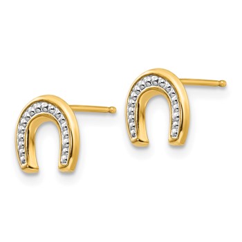 14k Madi K Polished & Rhodium Horseshoe Post Earrings — alternate view