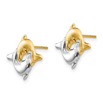 14k and White Rhodium Madi K Two Dolphins Childrens Post Earrings — alternate view