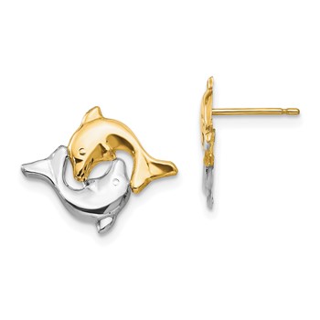 14k and White Rhodium Madi K Two Dolphins Childrens Post Earrings