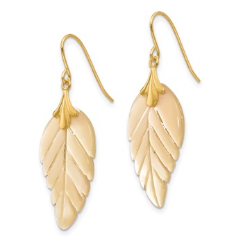 14k Madi K Mother of Pearl Leaf Dangle French Hook Earrings — alternate view