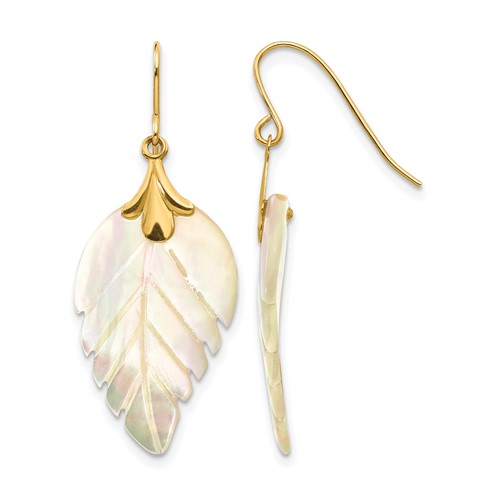 14k Madi K Mother of Pearl Leaf Dangle Earrings