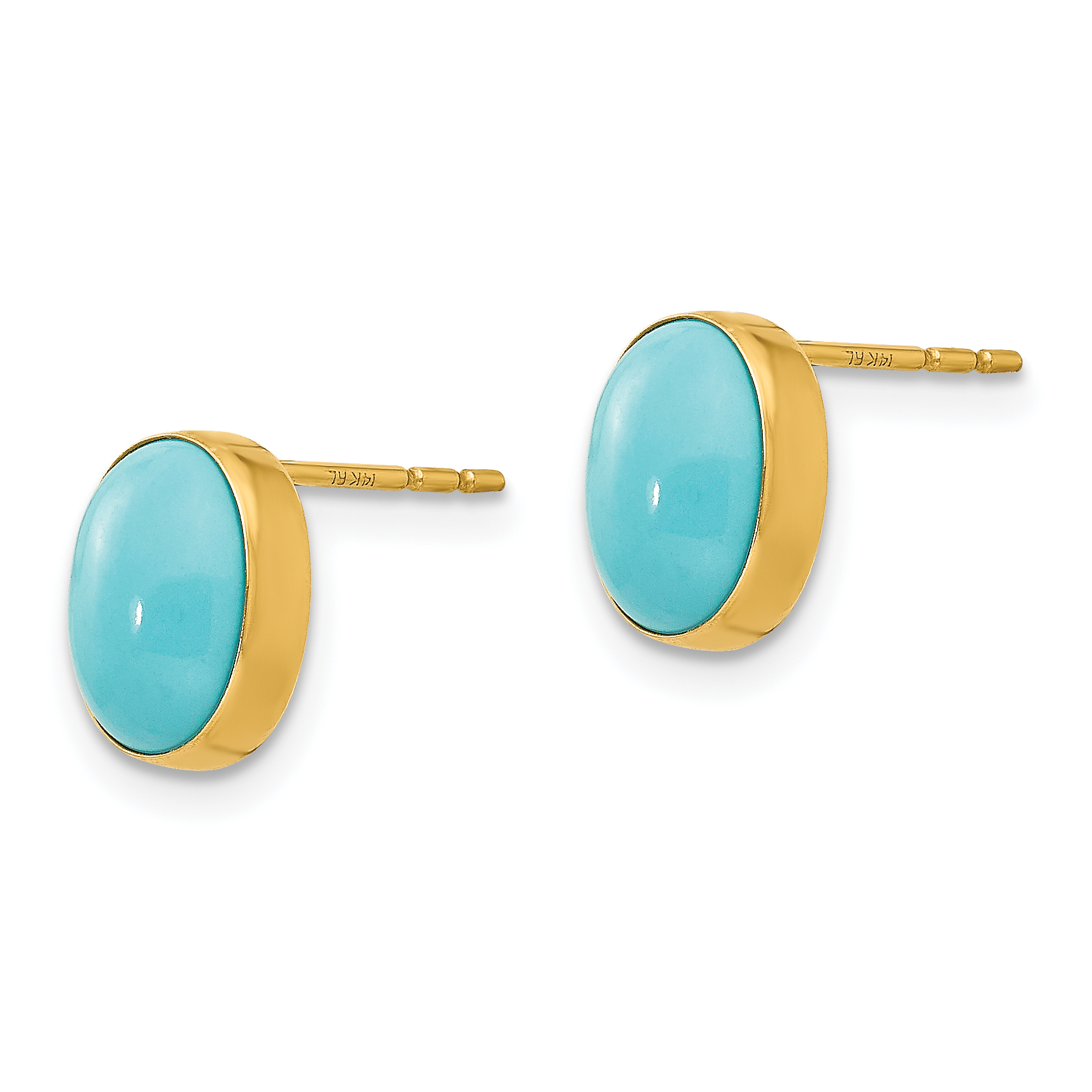 Madi K Turquoise Bezel Set Oval Post Earrings 8x7mm 14k Yellow Gold Women's product image view 2