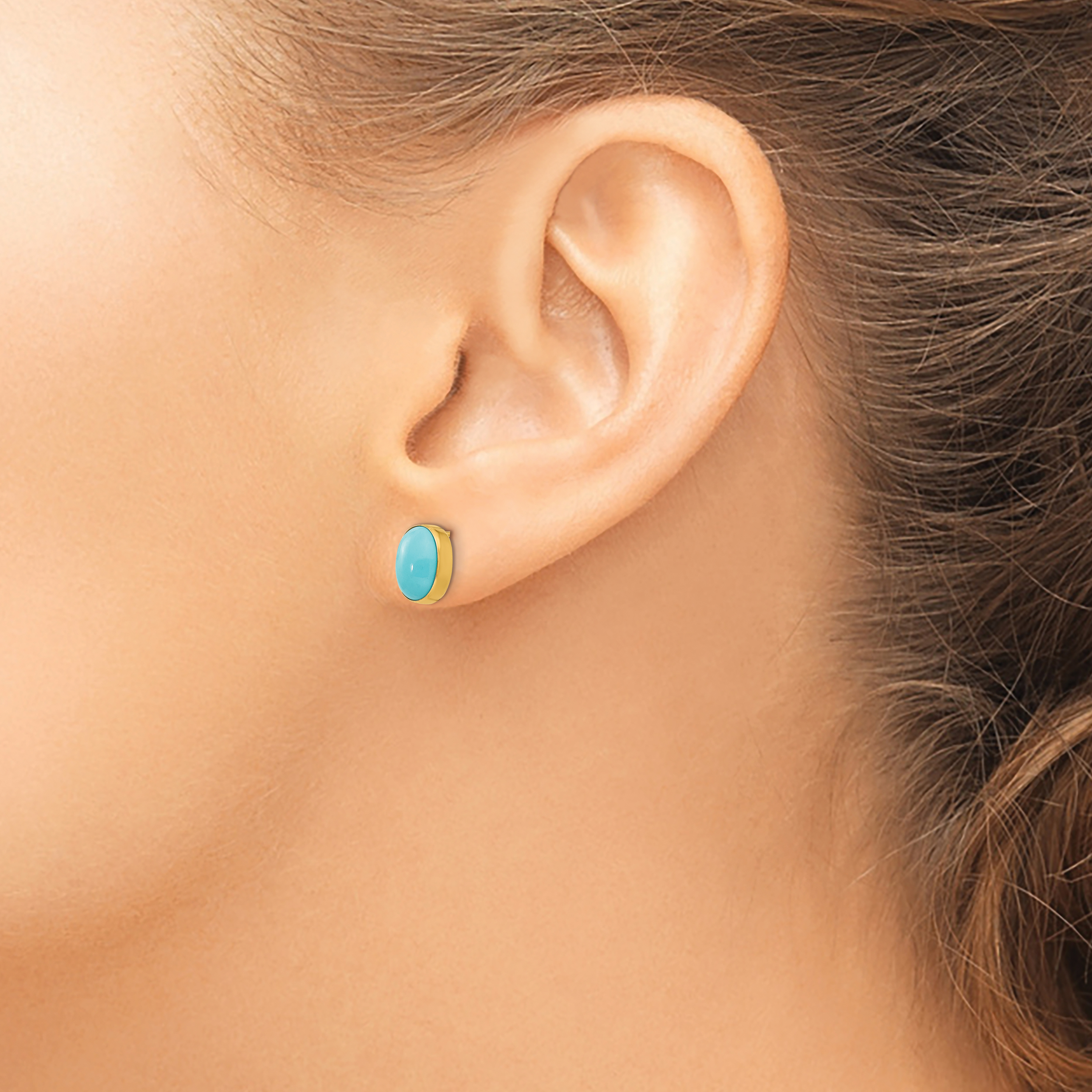 Madi K Turquoise Bezel Set Oval Post Earrings 8x7mm 14k Yellow Gold Women's product image view 3