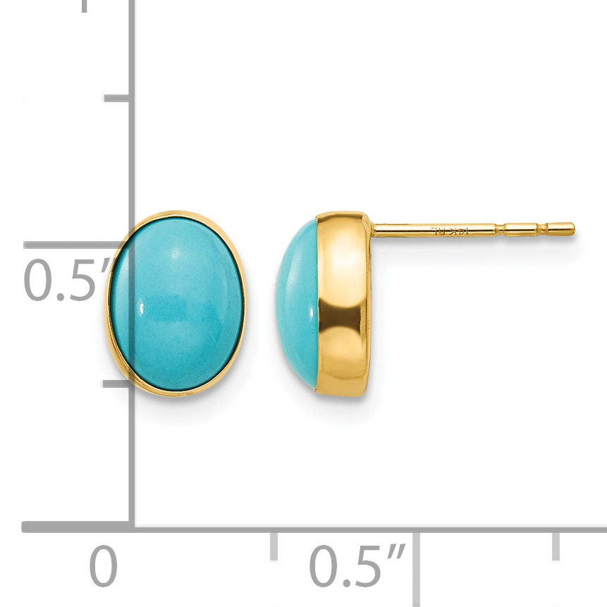 Madi K Turquoise Bezel Set Oval Post Earrings 8x7mm 14k Yellow Gold Women's product image view 4