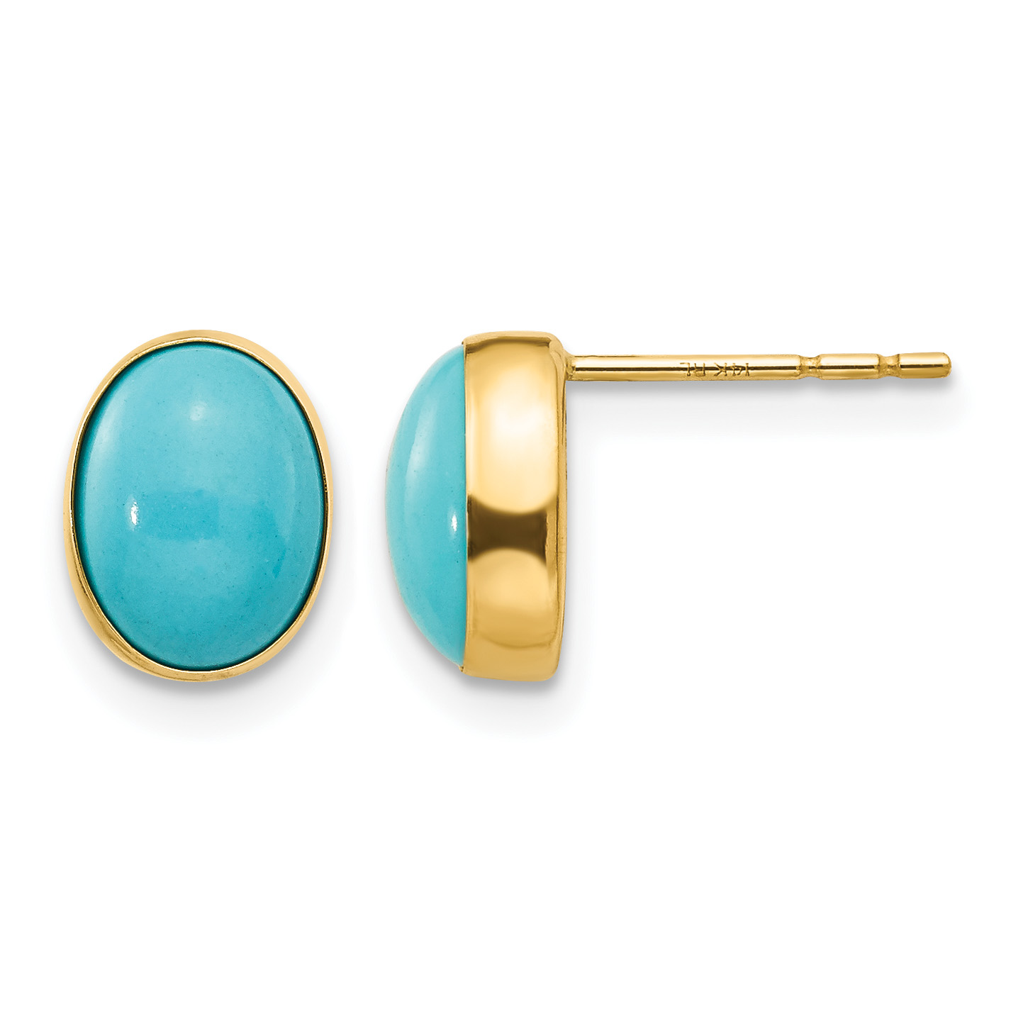 Madi K Turquoise Bezel Set Oval Post Earrings 8x7mm 14k Yellow Gold Women's main product image