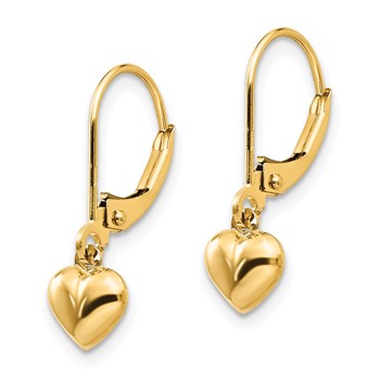 14k Madi K Puffed Polished Heart Drop Childrens Leverback Earrings — alternate view