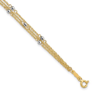 14K Two-Tone Triple Strand Beaded 7.25 inch Bracelet