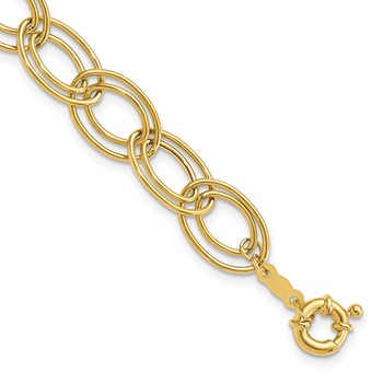 14K Polished 11mm Fancy Double Oval Link 7.5 inch Bracelet