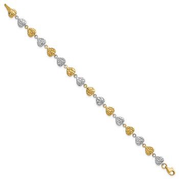 14K Two-tone Hammered Hearts 7 inch Bracelet — alternate view