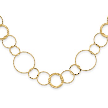 14K Polished Diamond-cut and Textured Circles 18 inch Necklace