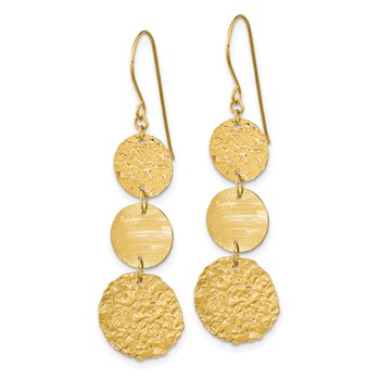 14K Polished and Textured 3-Tier Circle Drop Shepherd Hook Dangle Earrings — alternate view