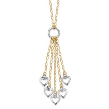 14K Two-Tone Heart Drop 16 inch Necklace Plus 2 inch Extender