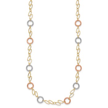 14k Tri-color Polished and Textured Round Circles and Ovals 18 inch Necklace — alternate view