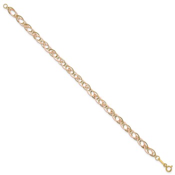 14k Two-tone Polished and Textured Oval Link 7.25 inch Bracelet — alternate view