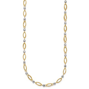 14K Two-Tone Fancy Oval Link and Mirror Bead 18 inch Necklace — alternate view