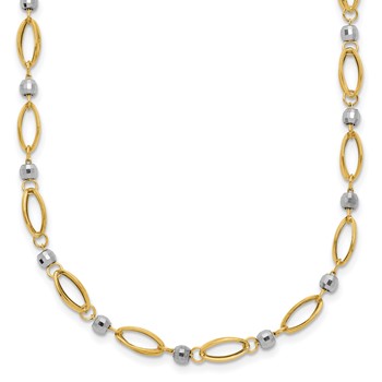 14K Two-Tone Fancy Oval Link and Mirror Bead 18 inch Necklace