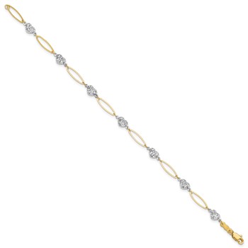 14k Two-tone Diamond-cut Puffed Heart and Flat Oval Link 7.25 inch Bracelet — alternate view