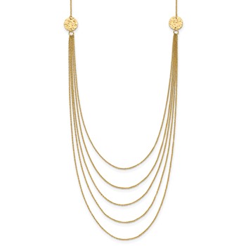 14K 5-Layer Ropa Chain Bib with Textured Side Circles 18 inch Necklace