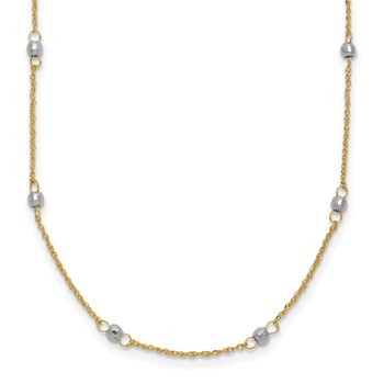 14K Two-tone Ropa Chain and Mirror Beads 16 inch Station Necklace Plus 2 inch Extender