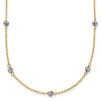 14K Two-tone Diamond-cut Beads 16 inch Station Necklace Plus 2 inch Extender