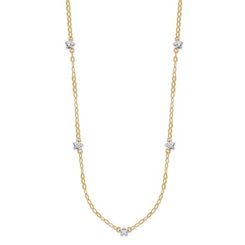 14K Two-tone Diamond-cut Stars with Oval Chain 16 inch Station Necklace Plus 2 inch Extender