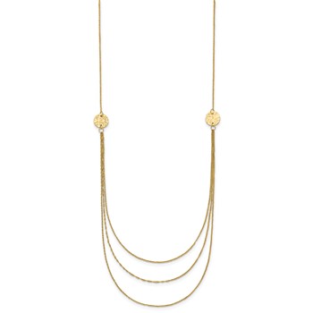 14K 3-Layer Ropa Chain Bib with Textured Side Circles 16 inch Necklace Plus 2 inch Extender — alternate view