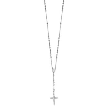 14k White Gold Polished Crucifix and Miraculous Medal with 3mm Mirror Beads 24 inch Rosary Necklace — alternate view