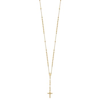 14k Polished Crucifix and Miraculous Medal with 3mm Mirror Beads Semi-solid 24 inch Rosary Necklace — alternate view