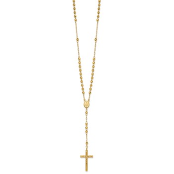 14k Polished Crucifix and Miraculous Medal with 4mm Mirror Beads Semi-solid 24 inch Rosary Necklace — alternate view