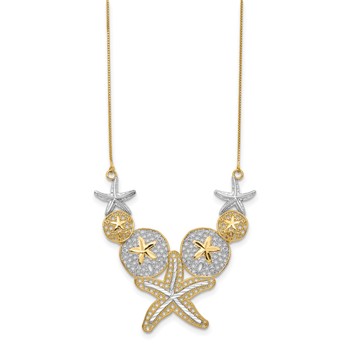 14k with White Rhodium Diamond-cut Starfish and Sand Dollar 18 inch Necklace — alternate view