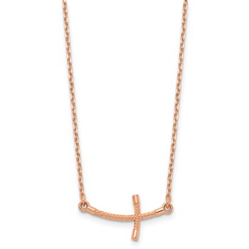 14k Rose Gold Small Sideways Curved Twist Cross Necklace — alternate view