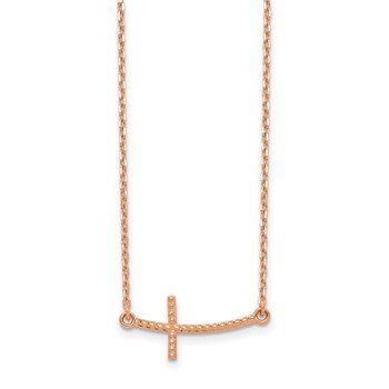 14k Rose Gold Sideways Curved Textured Cross Necklace — alternate view