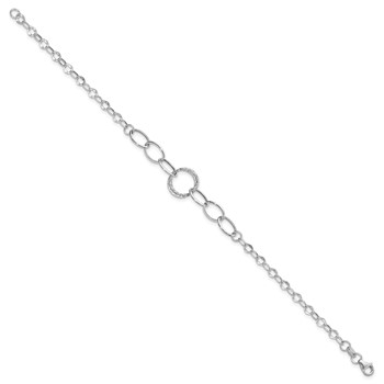 14k White Gold Polished and Textured Fancy Link 8 inch Bracelet — alternate view