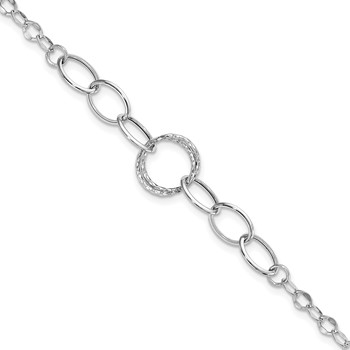14k White Gold Polished and Textured Fancy Link 8 inch Bracelet