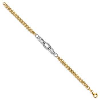 14k Two-tone Polished Diamond-cut 7mm Fancy Link 7.5 inch Bracelet — alternate view