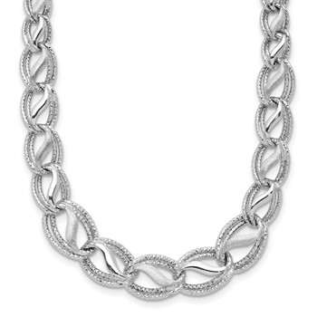 14K White Gold Polished Satin Diamond-cut Graduated 17 inch Necklace