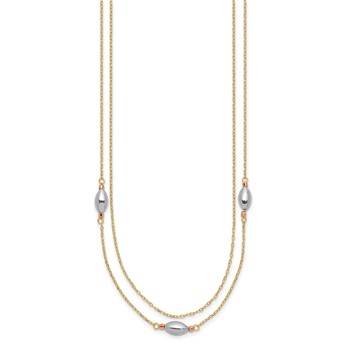 14K Tri Color 2 Strand w/Puff Beads w/2 IN Ext Necklace — alternate view