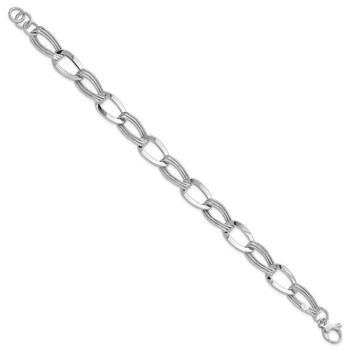 14k White Gold Polished and Textured 11mm Fancy Link 8 inch Bracelet — alternate view