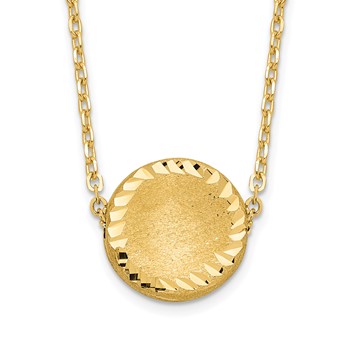 14k Brushed and Polished Diamond-cut Circle Pendant 18 inch Necklace