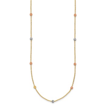 14k Tri-color Polished Diamond-cut Beads 18 inch Station Necklace — alternate view