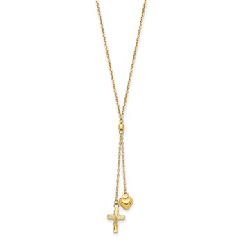 14K Puffed Heart and Diamond-cut Cross 16 inch Y-Necklace Plus 2 inch Extender — alternate view