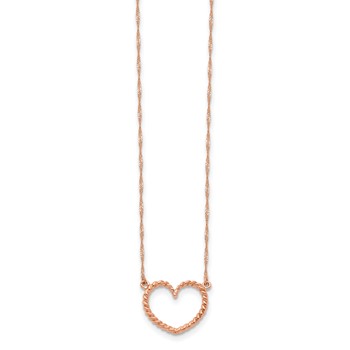 14k Rose Gold Polished and Textured Open Heart 17 inch Necklace — alternate view